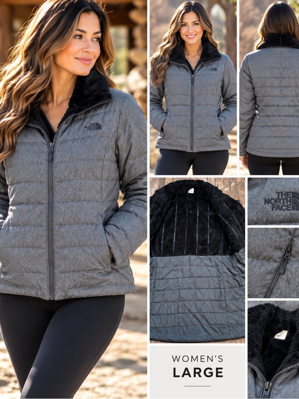 The North Face Women’s large Gray Insulated Faux-Fur Collar Jacket